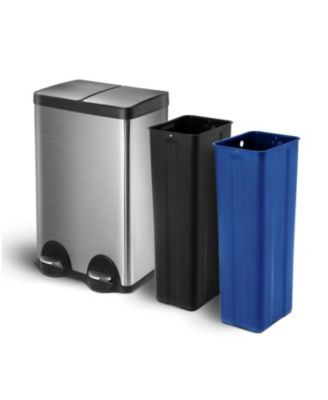 16 Gallon Dual Trash and Recycling Can with Removable Liners and Soft Close Lids, Stainless Steel