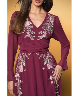 Women's Wrap Waist Embroidered Midi Dress