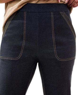Women's Denim-Look Bengaline Kick Flare Capri Jeans