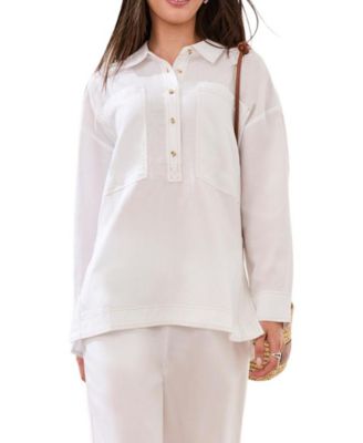 Women's Flowy Slub Woven Popover Tunic Top