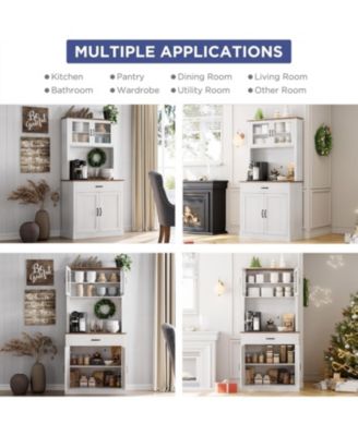 Kitchen Pantry Cabinet with Microwave Stand 4 Doors Adjustable Shelves 71 Inch High