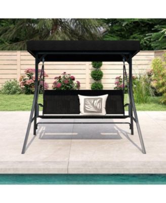 Outdoor Canopy Swing Chair for 3 with Rattan Back