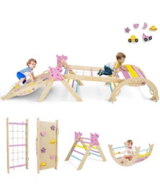 8-in-1 Kids Climbing Triangle Gym Unicorn Theme Foldable