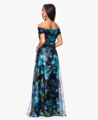 Petite Printed Off-The-Shoulder Ball Gown