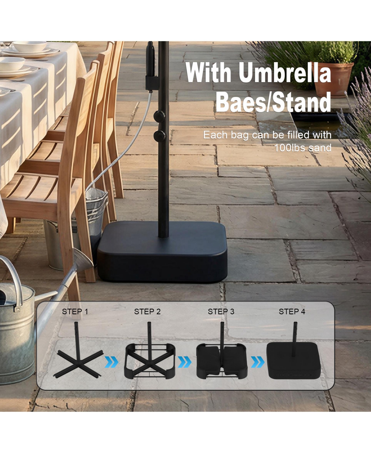Homsee 15 ft. Double Sided Umbrella Outdoor Patio with Spray System, Base and Sand Bag