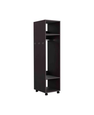 Cluster 63inch Tall Wardrobe with Mirror Three Shelves Casters and Hanging Rod Bedroom Clothes Storage Cabinet Organizer