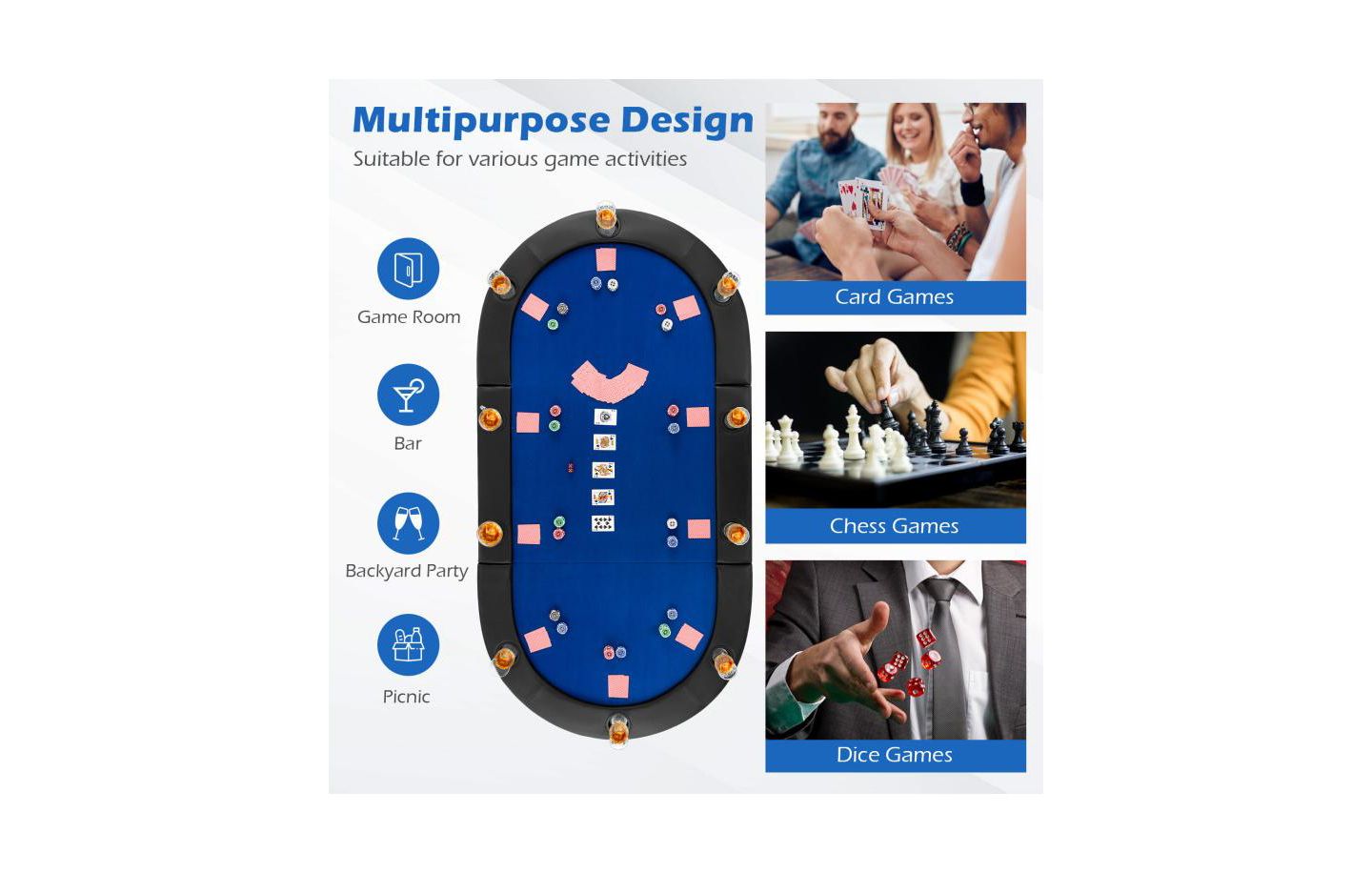Детские игрушки HONGGE Portable 84 x 42 Inch 10-Player Foldable Padded Poker Table Top-Blue, цвет: Синий — фото 4