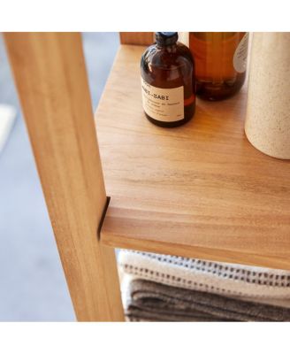 Solid Teak Bathroom Storage Column Cupboard Rack 2 Drawers 1 Cupboard 150cm