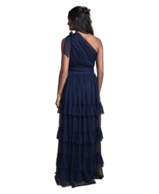 Women's Pleated One Shoulder Tiered Maxi Dress