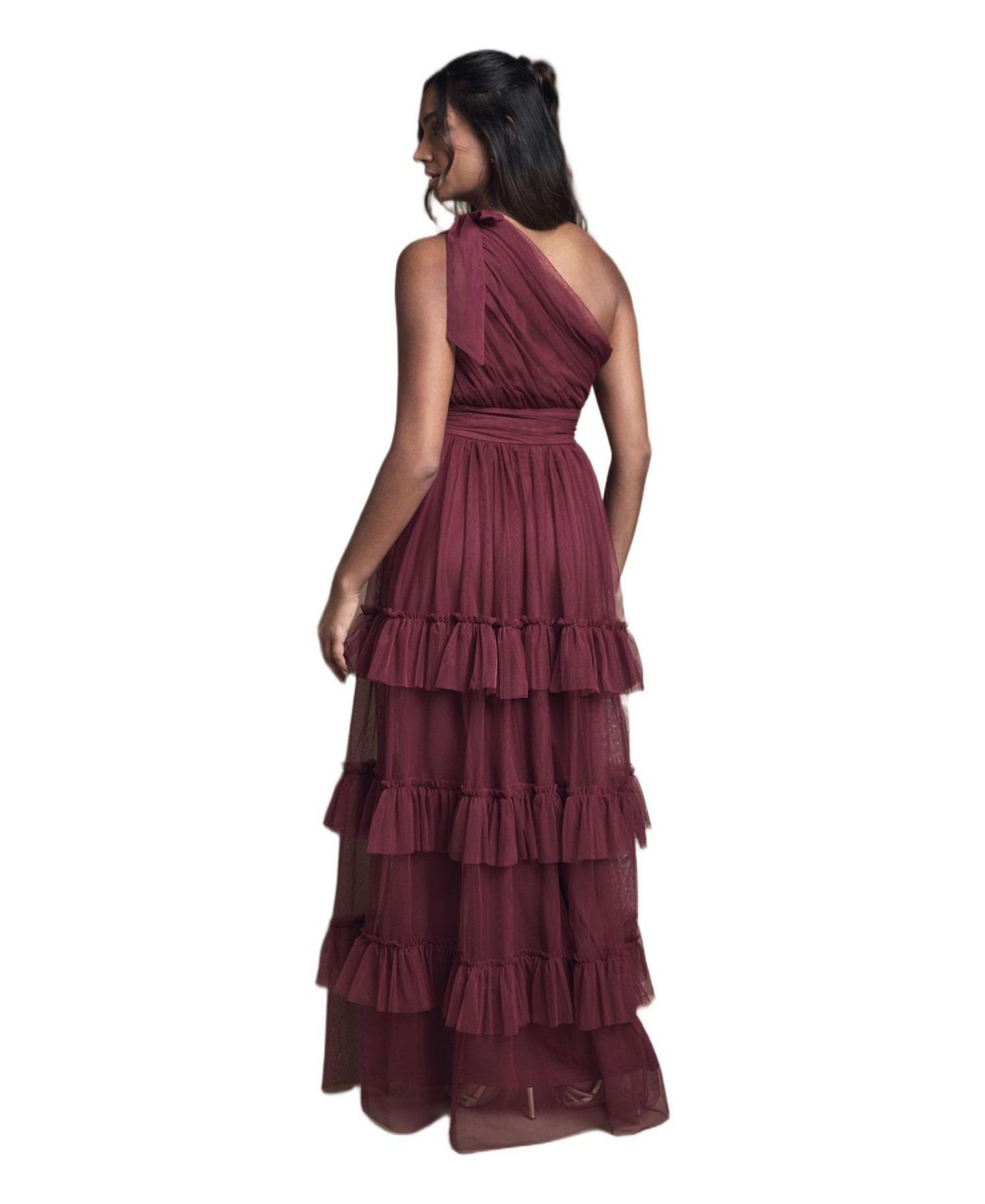 Женское платье Oasis Pleated One Shoulder Tiered Maxi, цвет: Ягодный — фото 2