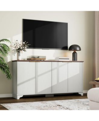 61 Inch Modern Fluted Wood Buffet Cabinet with 4 Doors - Adjustable Shelf Storage Sideboard for Kitchen, Dining Room