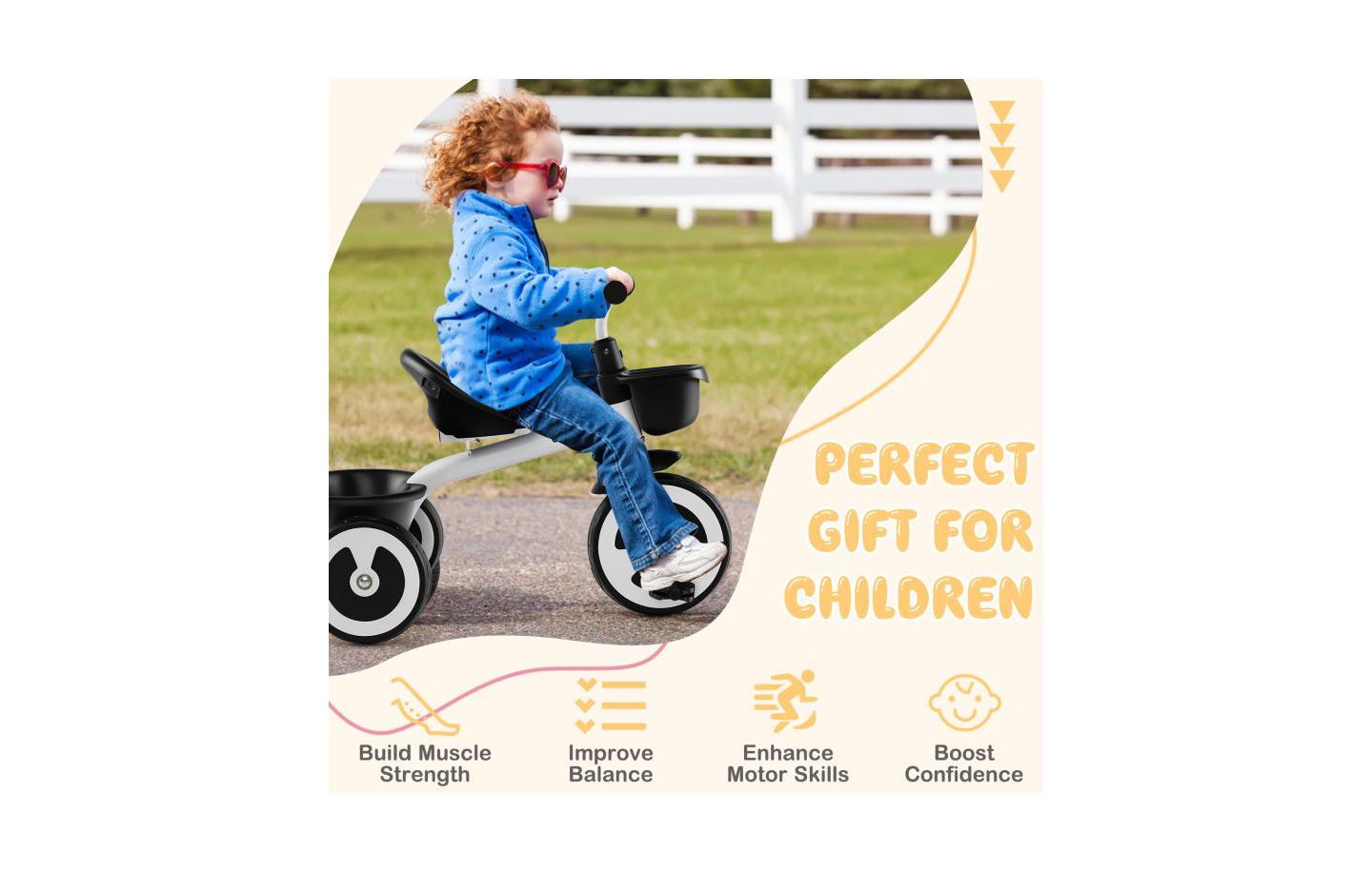 Детская игрушка HONGGE Toddler Tricycle with Adjustable Seat and Storage Baskets, Ages 1.5-5, цвет: Чёрный — фото 10