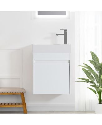 18" Wall Mounted Bathroom Vanity with Resin Sink, Soft Close Door & Ample Storage for Small Spaces