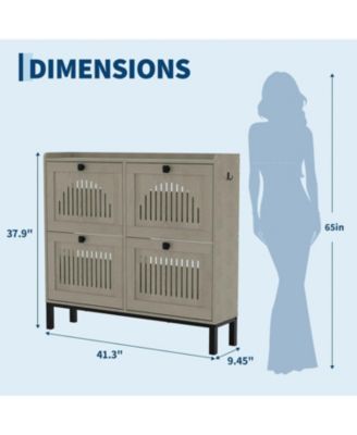 Shoe Storage Cabinet with 4 Flip Drawer, Shoes Organizer with Hollow Out Panel & Black Square Handles