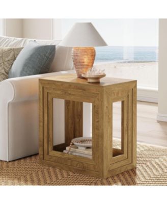 Farmhouse End Table with 2-Tier Storage, 24 Inches