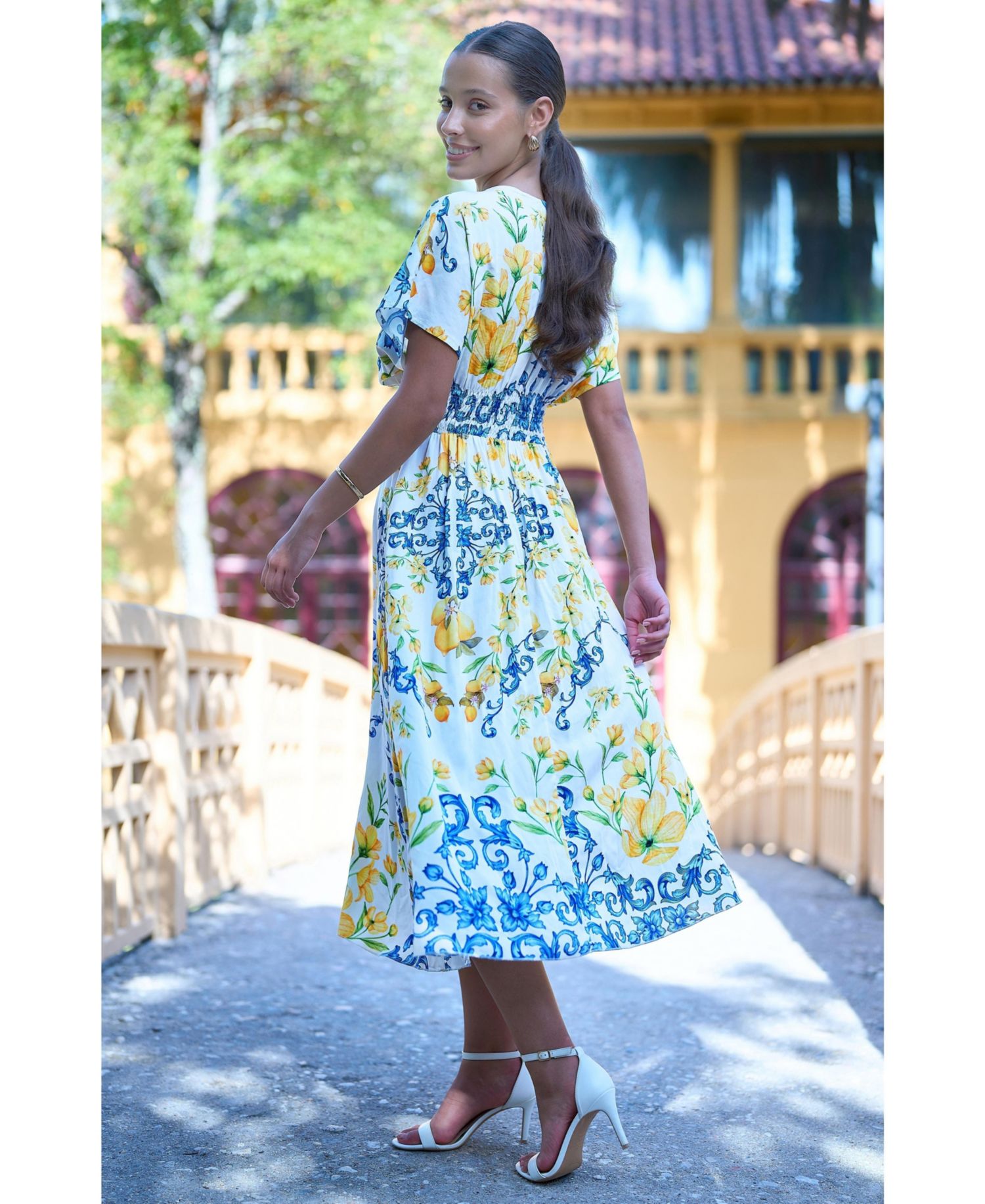 Women's Lemon-Print Midi Dress