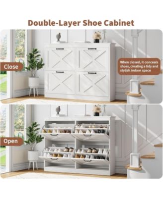 Hidden Shoe Storage Cabinet with 4 Flip Drawers & Adjustable Shelves, Modern Freestanding Shoe Rack Organizer for Entryway, Bedroom