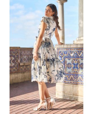 Women's Abstract Floral Midi Shirt Dress