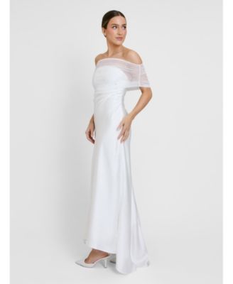 Women's Bardot Detail Beaded Satin Midaxi Dress