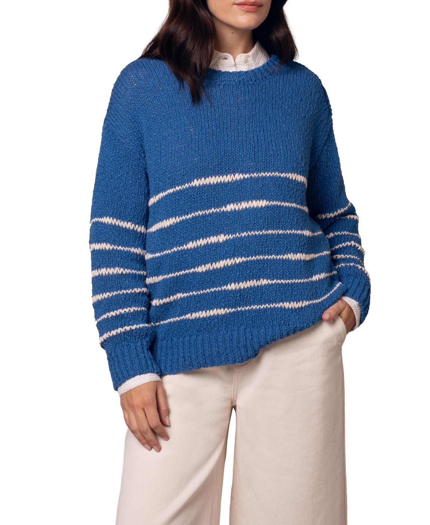 Women's Long Sleeve Drop Stitch Breton Sweater