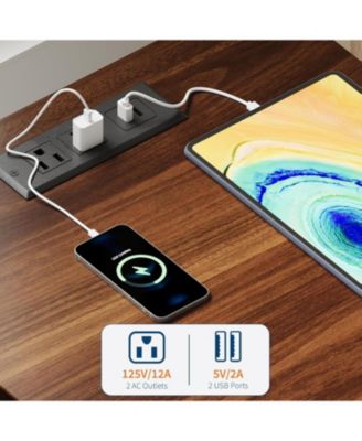 Bedside Tables Set of 2 with USB Charging Station – White & Brown Rustic Bedside Tables with Sliding Barn Door, Adjustable Shelf