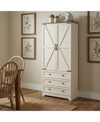 Farmhouse Kitchen Pantry Cabinet - 72" Tall Large Wood Kitchen Storage Cabinets with Adjustable Shelves & 2 Barn Doors & 3 Drawer