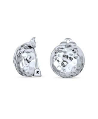 Hammered Textured Ball Button Clip Earrings .925 Sterling Silver NON-Pierced Ears