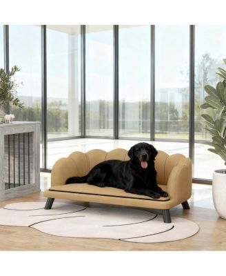 Coffee Velvet Pet Sofa with Pearl Backrest, Stylish Large Dog Couch, Removable Cushion for Medium Large Dogs
