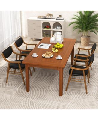 Set Of 4 PU Leather Dining Chair w/ Padded Seat and Back Armrests Rubber Wood Frame