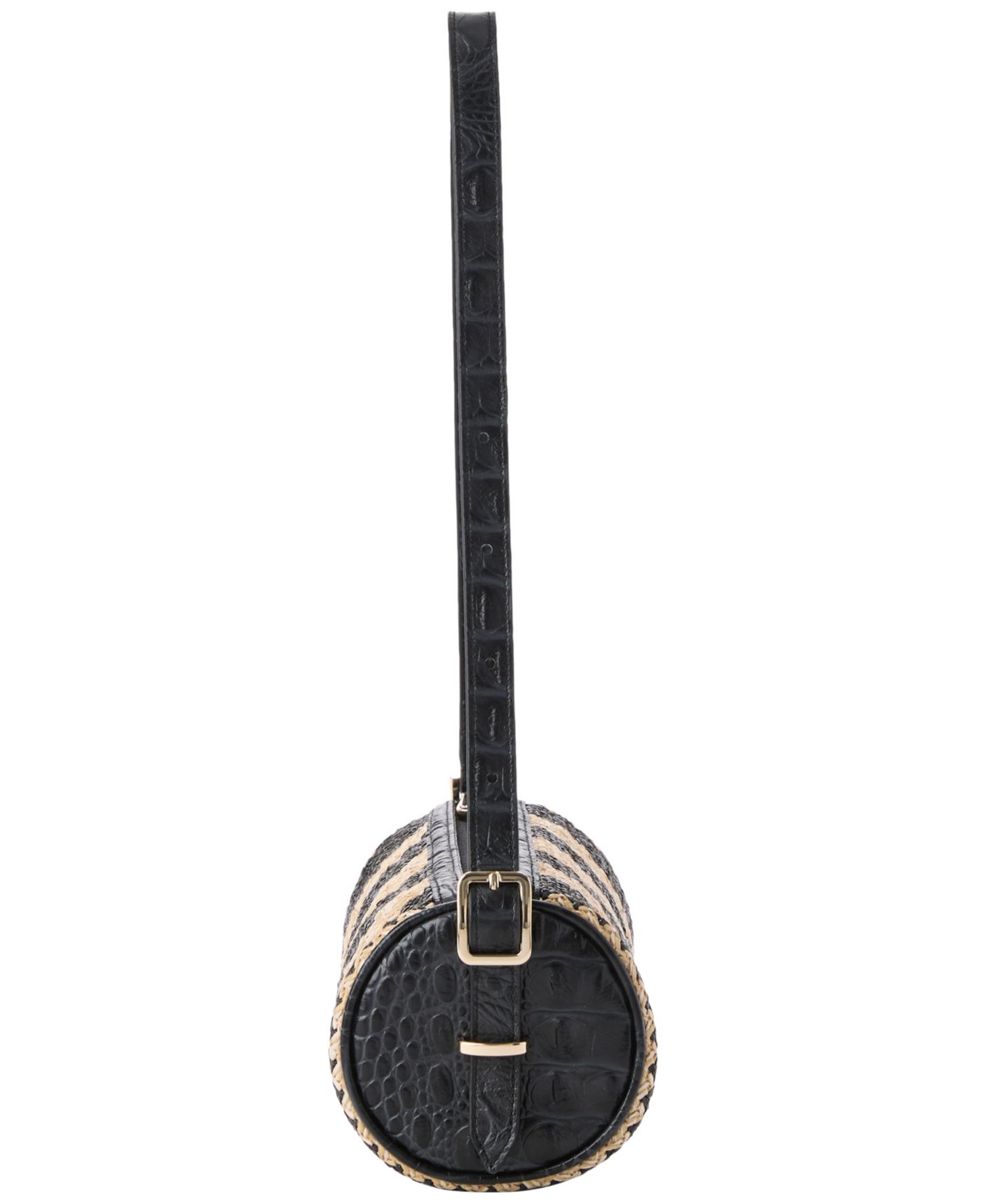 Billie Small Leather and Straw Slim Shoulder Barrel Bag