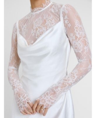 Women's Lace Sleeve Cowl Satin Mini Dress