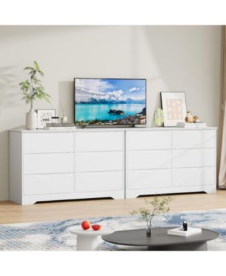 Wooden Dresser with 6 Drawers, Tall Modern Closet with Deep Storage, Large Chest of Drawers with Wide Top, Long Storage Dresser for Bedroom