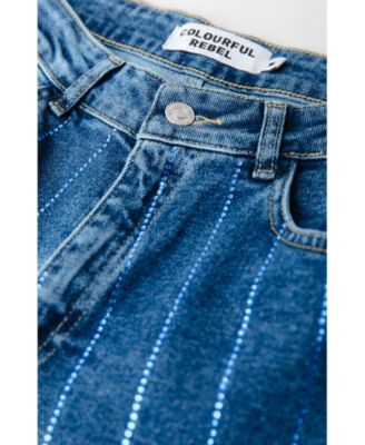 Women's Gaias Rhinestones High Rise Wide Leg Denim Pants