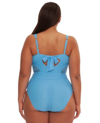Plus Size Castaway Textured Fishnet One-Piece Swimsuit