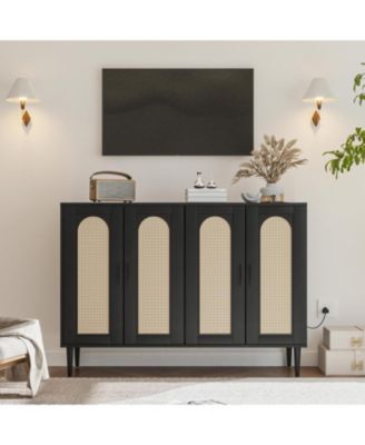 Sideboard Buffet Cabinet with Rattan Doors, Storage Credenza with Shelves, Modern Accent Coffee Bar Cabinet for Dining Room, Kitchen