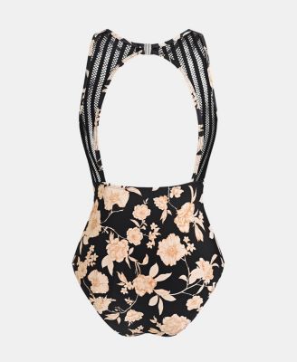 Women's Tummy Control High Neck Cutout Back Hook Mesh One Piece Swimsuit