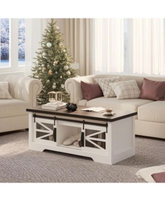  Lift Top Coffee Table, Multifunctional Table with Sliding Barn Door, Hidden Storage Compartment, Lifting Tabletop, Adjustable Shelf