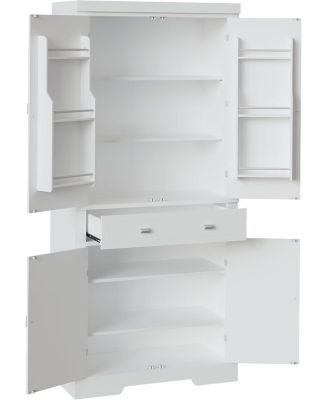  Kitchen Pantry Cabinet with Drawer, Doors and Shelves, Wood Farmhouse Storage Cabinet, Large Storage Cupboard for Living Room