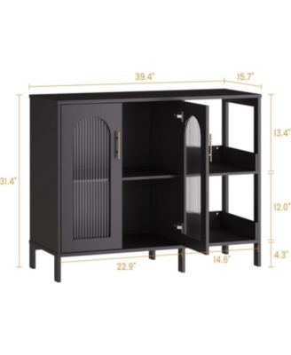 Sideboard Buffet Cabinet with Storage , Wooden Storage Cabinets with Glass Doors, Two Golden Metal Handles