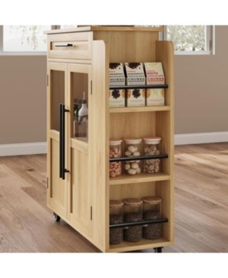 Mobile Kitchen Island Cart with Storage, 360° Rolling Wheels, Rolling Island with Drawers, Spice Rack and Handle