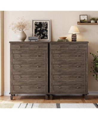 Vintage 6 Drawer Dresser with Tapered Legs, Wood Tall Chest of Drawers for Bedroom, Living Room, Entryway, Distressed Wood Finish
