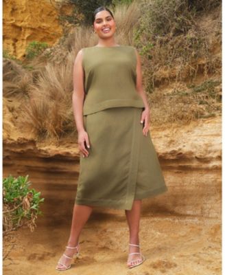 Plus Size Women' s Sonnet Linen Summer Wrap Midi Skirt