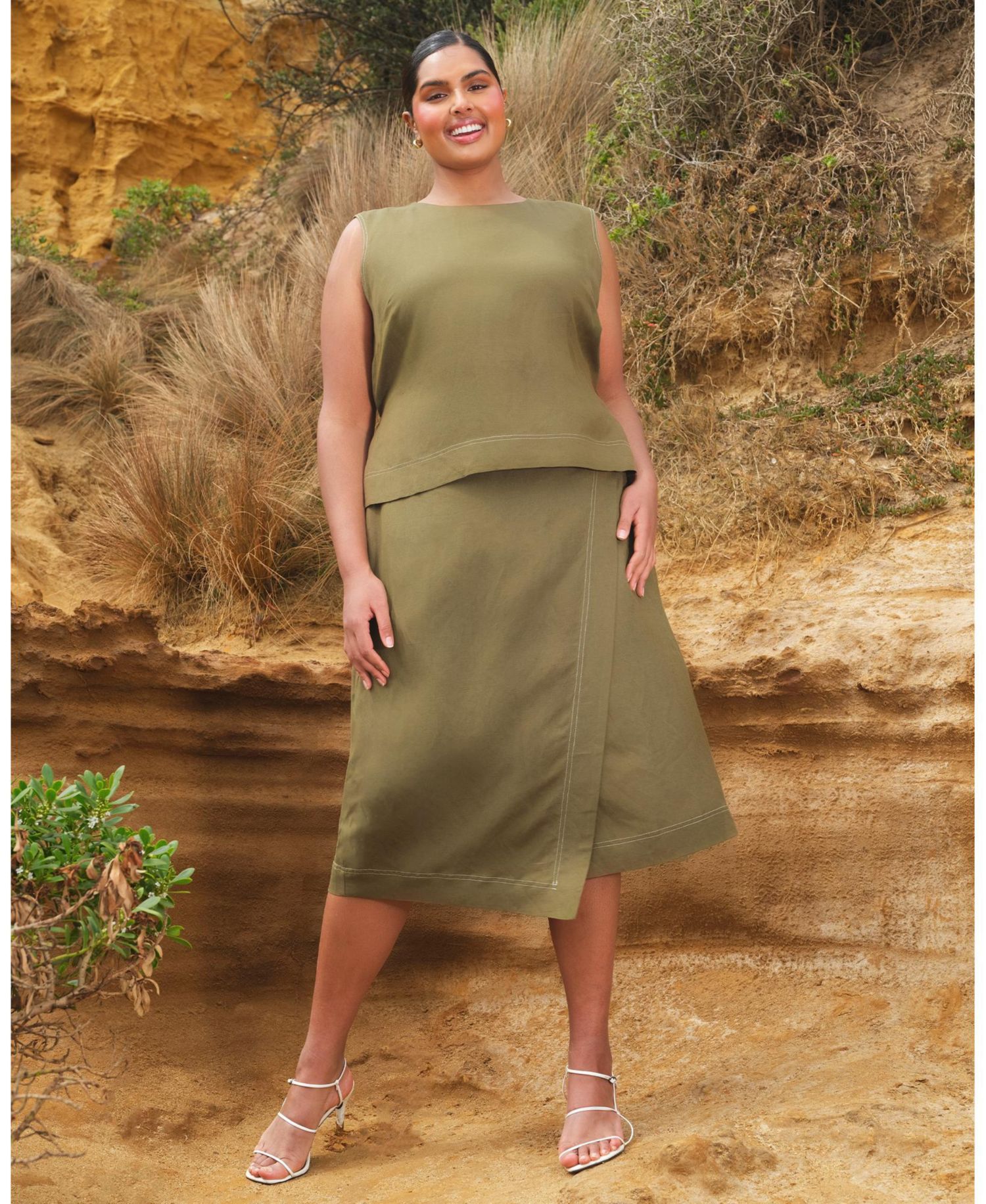Plus Size Women' s Sonnet Linen Summer Wrap Midi Skirt