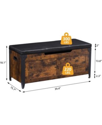 Storage Chest Wooden Storage Bench with Safety Hinges Large Shoe Bench for Entryway Easy Assembly