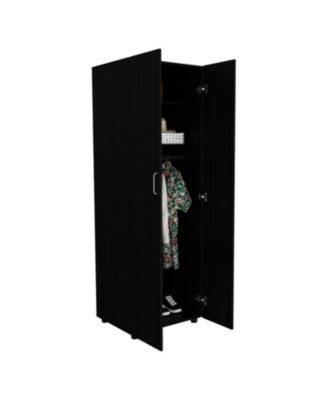 Double Door Armoire with Metal Hanging Rod and Two Interior Shelves Storage Cabinet