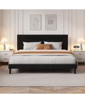 Frame with Headboard, Velvet Upholstered Platform Bed Frame No Box Spring Needed with Under-Bed Storage and Strong Wood Slats Support