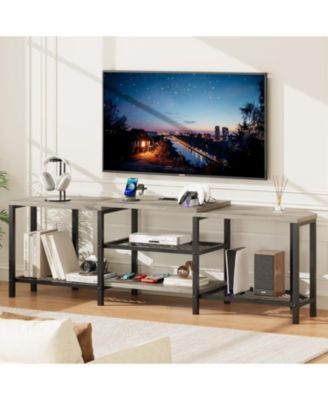 TV Stand with 4 Open Shelves Corner Entertainment Center Power Outlets Plus LED Lights Media Console