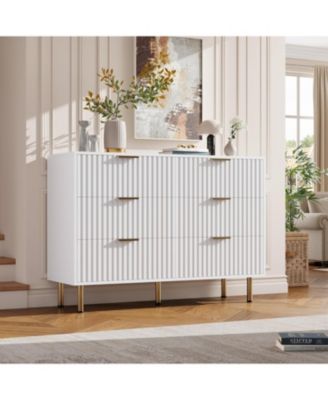 Fluted 6 Drawer Dresser Modern Design Metal Handles