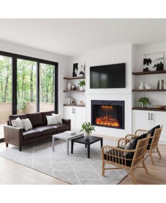 Electric Fireplace Insert with Realistic Flame & Dual Heat Settings, Double Glass Door Fireplace