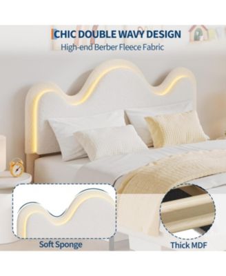 Queen Bed Frame Adjustable Upholstered Headboard Storage Drawers Boucle Lamb Fleece Led Kids Bed Wood Slats